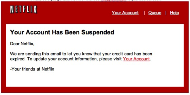 Eksempel på Phishing email