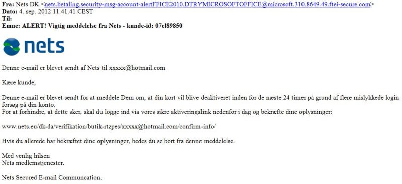 Phishing eksempel Nets