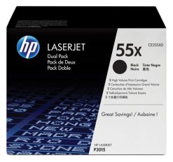 HP Originale 55X LaserJet-tonerpatroner med høj kapacitet, sort, 2-pak