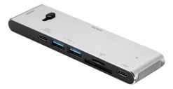 Deltaco USBC-HDMI21 dockingstation Trådløs Sort, Sølv
