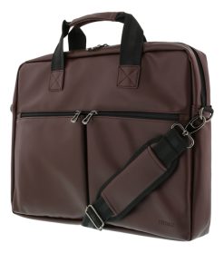 Deltaco Laptop-taske i PU-læder, for op til 15.6" laptop, 6 lommer, skulderrem, brun