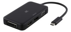 Deltaco USB-C til HDMI/DP/DVI/VGA adapter, 4K, DP Alt Mode, sort