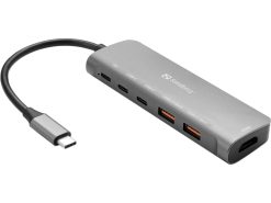 Sandberg USB-C Dock HDMI + 2xUSB-A + 2xUSB-C + PD100W Ledningsført USB 3.2 Gen 1 (3.1 Gen 1) Type-C Aluminium