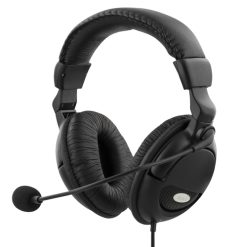 Deltaco Headset med mikrofon, volumenkontrol på kablet, 2x3,5mm, 2m kabel, sort
