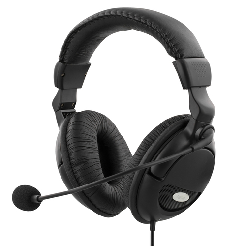 Deltaco Headset med mikrofon, volumenkontrol på kablet, 2x3,5mm, 2m kabel, sort